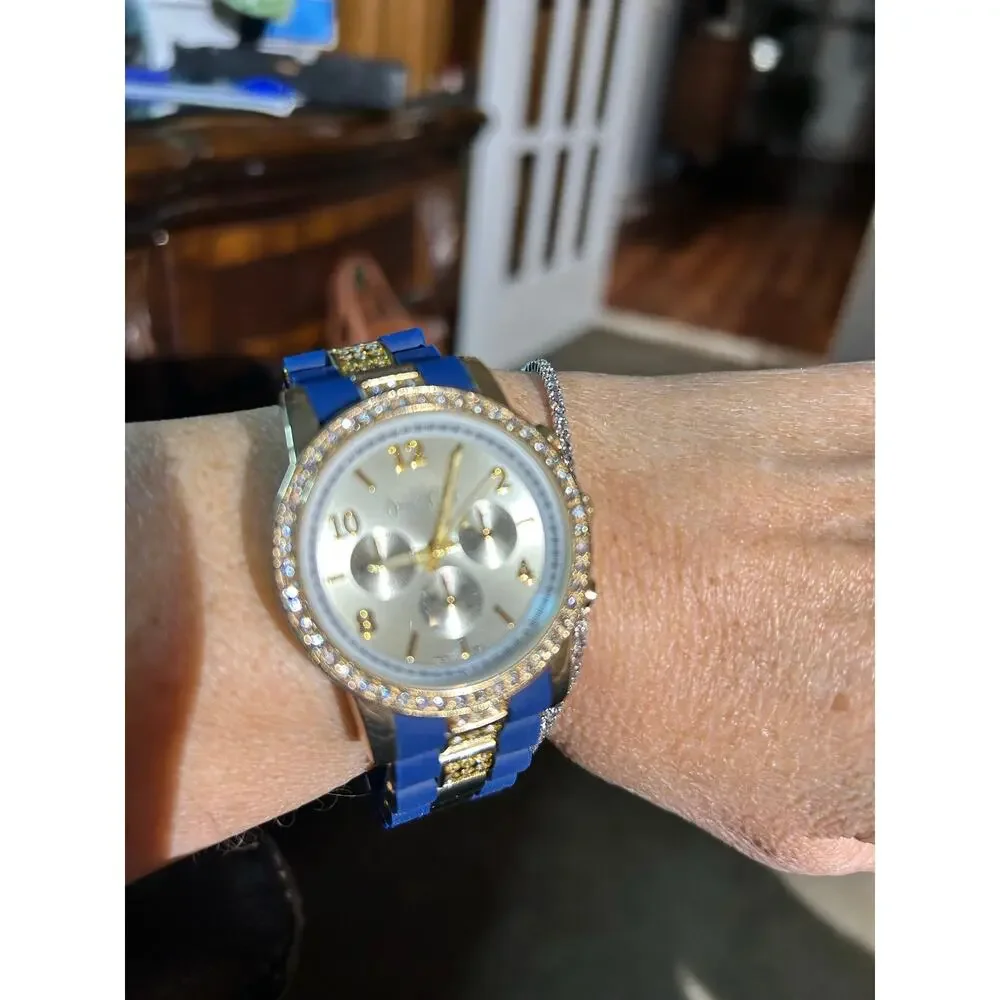 Jessica Carlyle Women’s Watch Model 6882Blue Silicone, Gold Tone, Crystal Bezel